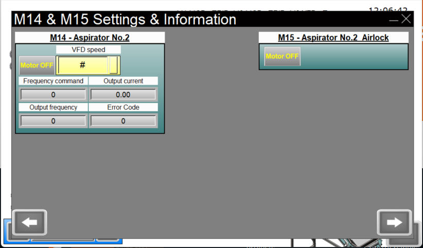 HMI VFD settings screen